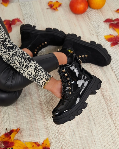 Royalfashion Bottes fourrées laquées noires pour femmes Setogia