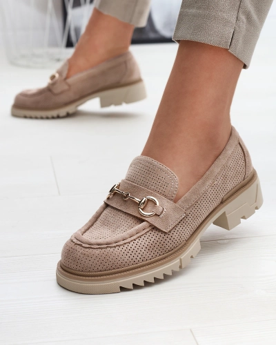 Royalfashion Mocassins ajourés pour femme marron clair avec chaîne Imerila