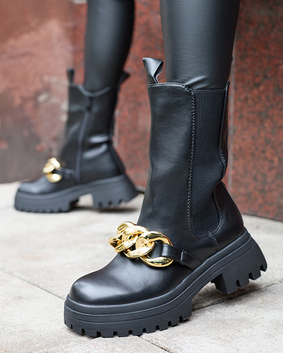Bottes pour femmes avec chaîne en noir Evves- Footwear