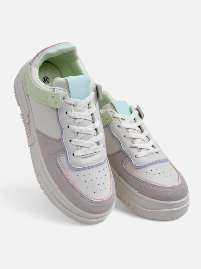 Sneakers pour femmes Lycaste beiges en cuir écologique à semelle plate