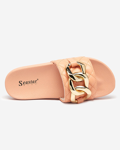 OUTLET Chaussons femme corail matelassés avec chaîne dorée Eteris - Footwear