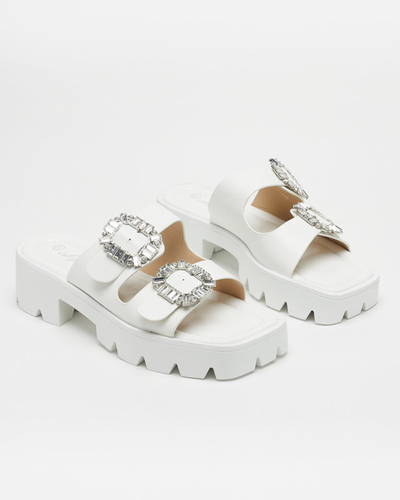 OUTLET Chaussons blancs pour femme avec ornements en zircon Sadoh- Footwear