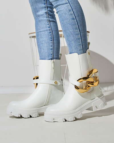 Bottes hautes blanches pour femmes avec embellissement doré Sygiena - Chaussures