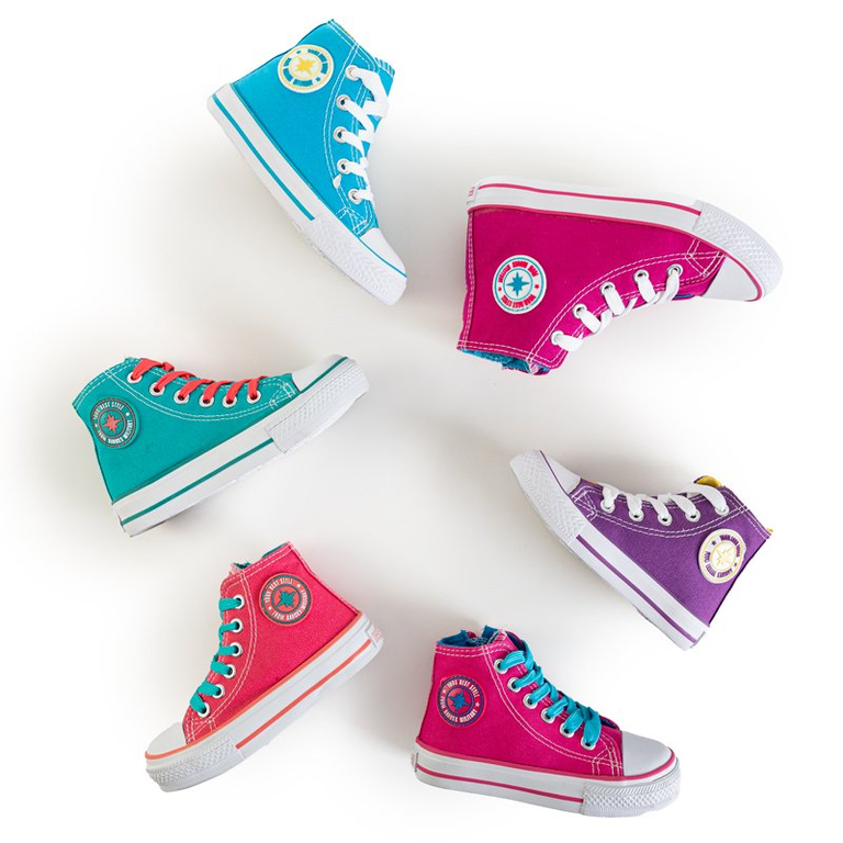 Baskets montantes enfant fuchsia à lacets bleus Alvari - Footwear