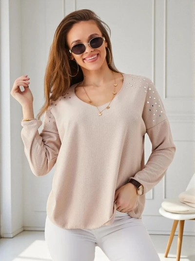 Pull fin en viscose pour femmes Royalfashion avec des strass sur les épaules