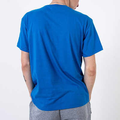 T-shirt homme en coton bleu orné de l'imprimé et de l'inscription - Vêtements