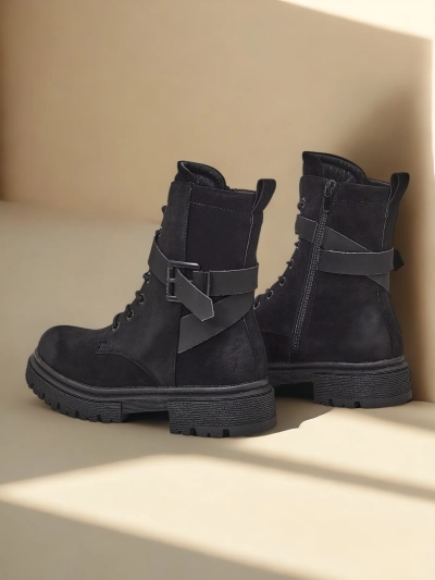 Bottines style worker pour femmes noires Miros