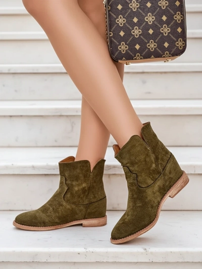 Royalfashion Bottines à la cheville de style cow-boy sur un talon compensé couvert Blueston