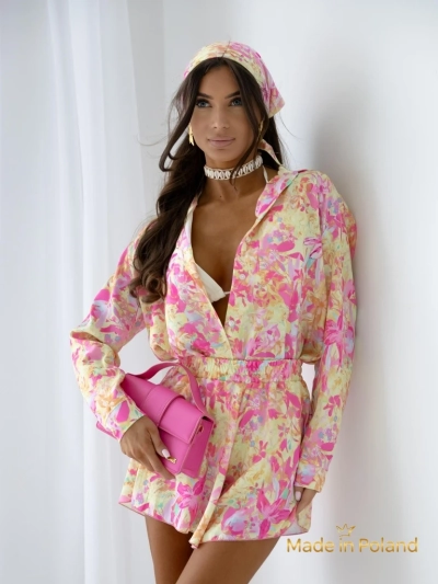 Ensemble femme Royalfashion avec chemise et short à motif fleuri