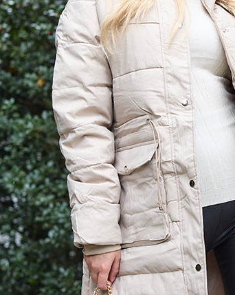 Veste d'hiver longue beige pour femme avec isolation synthétique - Vêtements