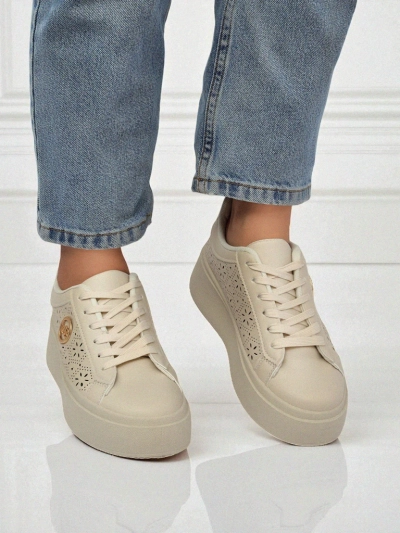 Aurelia Sneakers Plateforme Beige Royalfashion Cuir Écologique