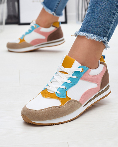 Chaussures de sport à lacets pour femmes, marron clair et rose Semdik- Footwear