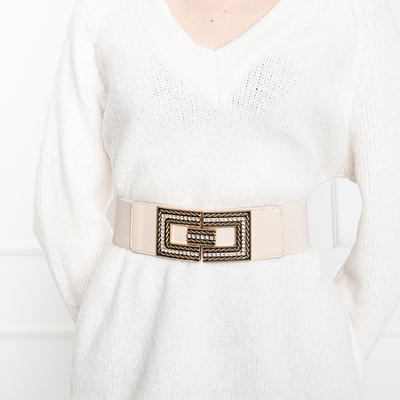 Ceinture élastique pour femme beige avec boucle dorée avec zircone cubique - Accessoires