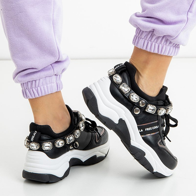 OUTLET Chaussures de sport pour femmes noires avec zircones cubiques Frewan - Footwear