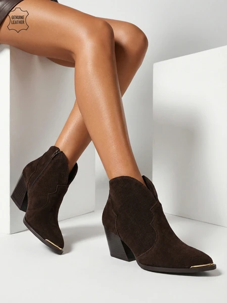 Bottines de cowboy pour femmes en cuir naturel Nilof