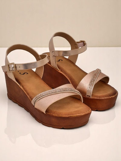 Sandales compensées Royalfashion pour femmes avec des strass et paillettes Aurora Glow