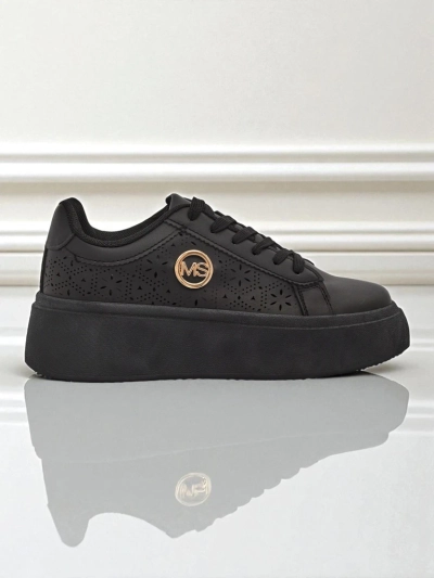 Sneakers plateforme femme Perseida Royalfashion noires cuir écologique