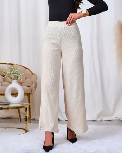 Royalfashion Pantalon large côtelé pour femme crème