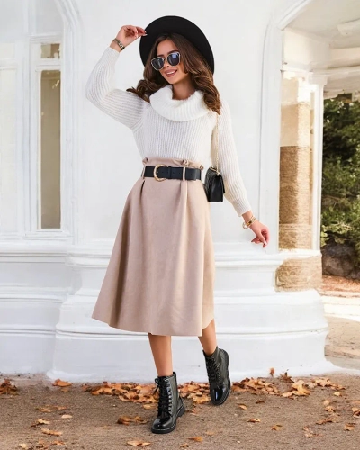 Jupe midi pour femmes Royalfashion en suédine
