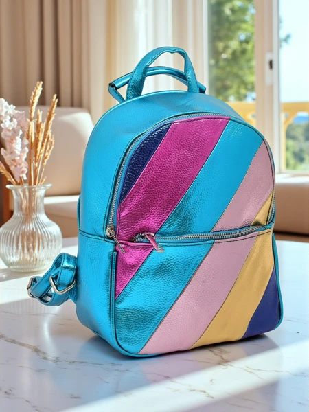 Sac à dos pour femme Royalfashion en cuir écologique avec bandes métalliques Bandes Métalliques