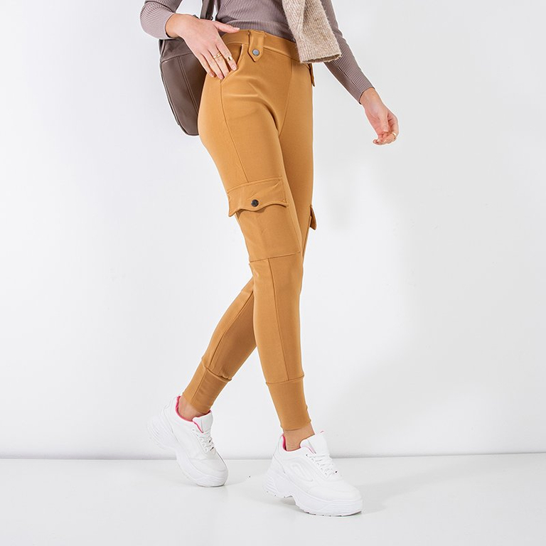 Pantalon cargo femme marron clair avec poches - Vêtements