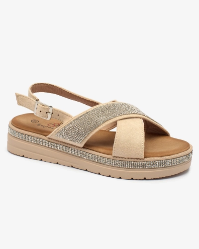 OUTLET Royalfashion Sandales en daim écologique beige pour femme avec zircons Trikys
