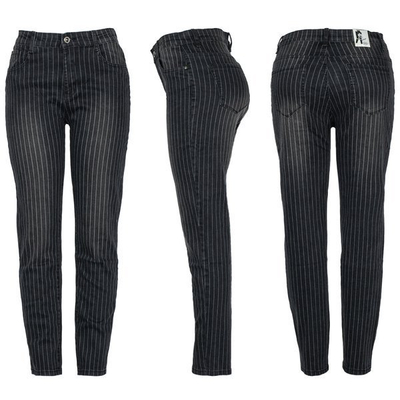 Pantalon denim noir à rayures blanches - Pantalon 1