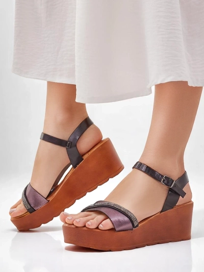 Sandales compensées pour femmes Royalfashion avec strass et paillettes Aurora Glow