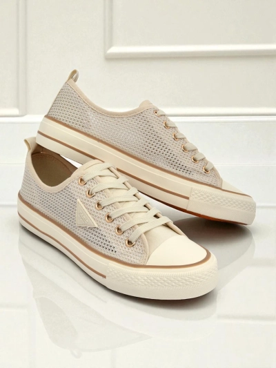 Aurelia Beige - baskets en tissu pour femmes sur semelle plate de 3 cm