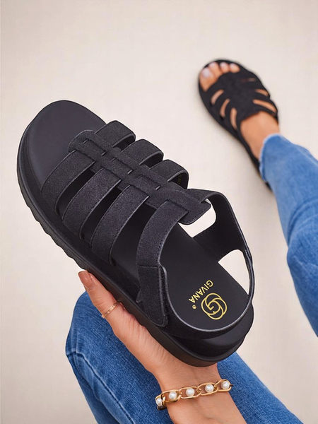 Sandales pour femmes Heraclea Royalfashion à plateforme noires en éco-cuir