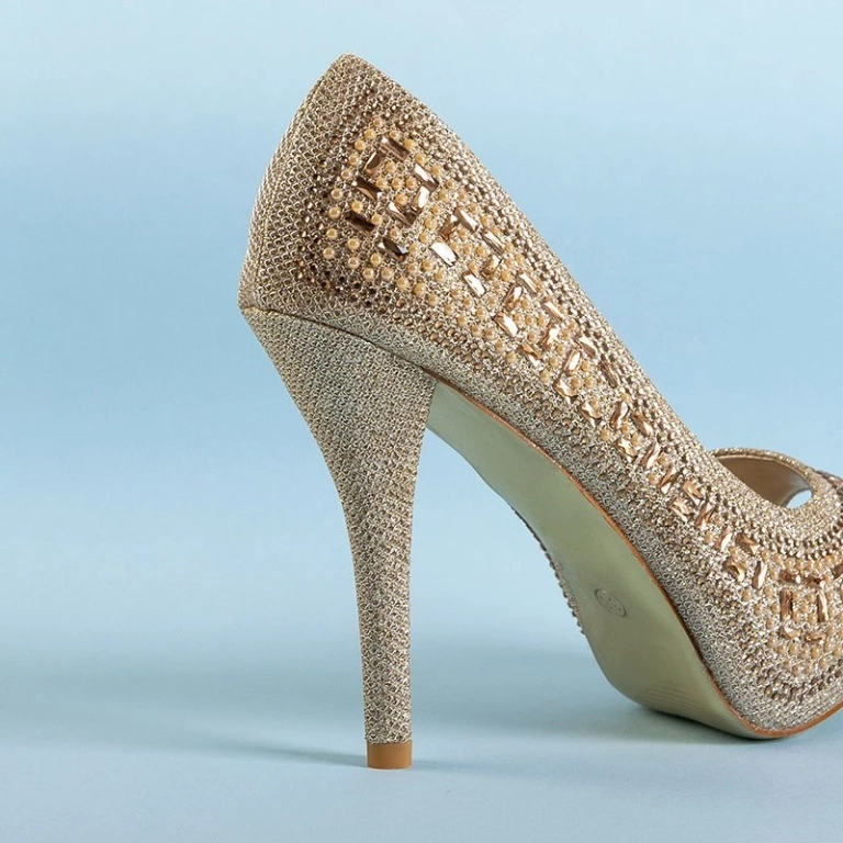 OUTLET Escarpins en brocart doré pour femmes sur une épingle avec zircone cubique Inda - Chaussures