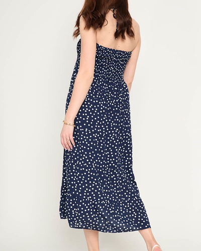 Robe midi femme bleu marine à pois - Vêtements
