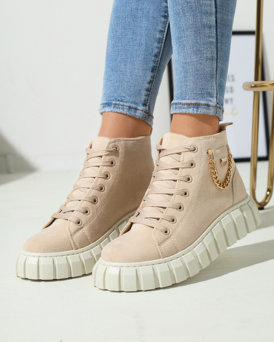 Bottes de sport lacées pour femmes crème avec embellissements Tamti - Chaussures