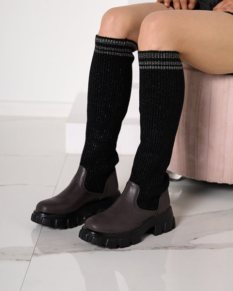Bottes hautes noires et marron pour femme Alerpi- Footwear