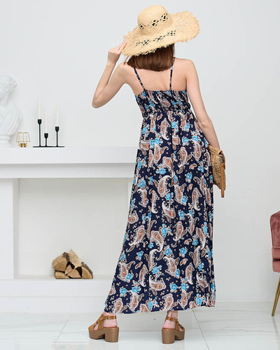Robe longue femme aérée bleu marine - Vêtements
