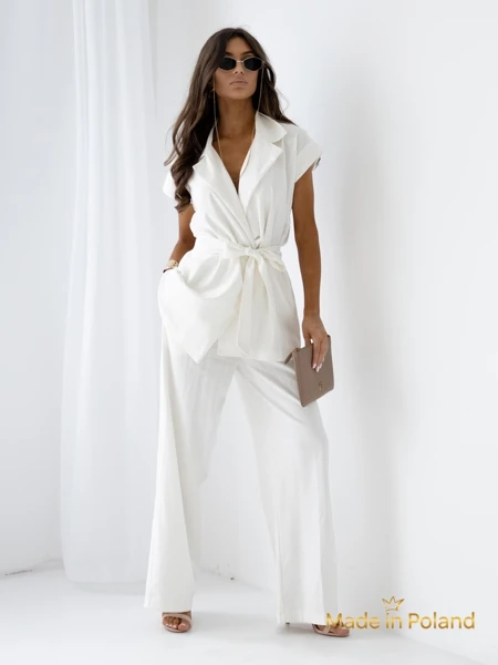 Pantalon pour femmes Ecru Livia Palazzo - style italien, tissu luxueux