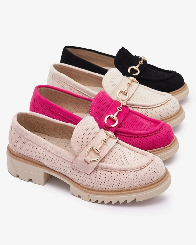OUTLET Royalfashion Mocassins ajourés noirs pour femme avec chaîne Imerila