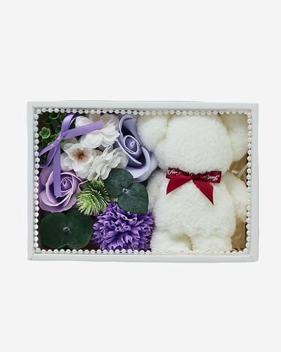 Royalfashion Flowerbox Fleurs dans une boîte avec un ours en peluche