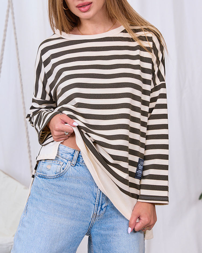 Royalfashion Blouse longue pour femme à rayures vertes