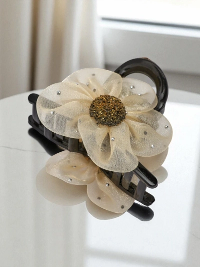 Royalfashion Pince à cheveux avec fleur en tulle et centre pailleté