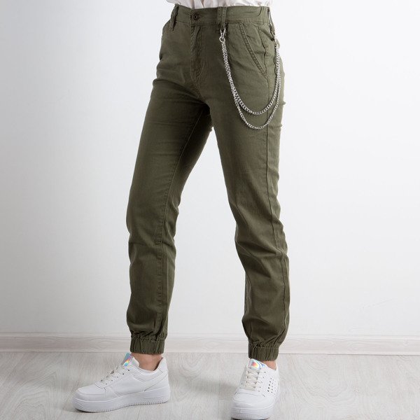 Pantalon cargo vert pour femme avec chaîne - Pantalon 1