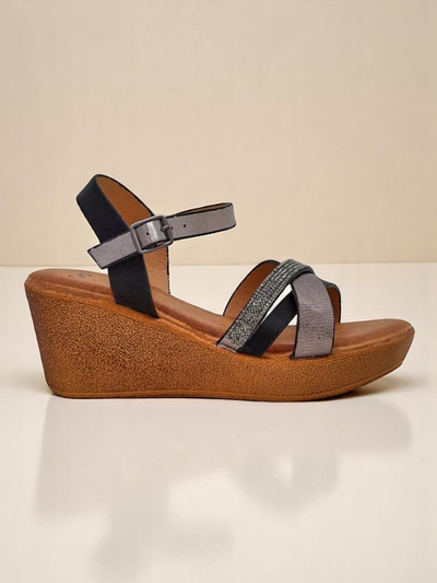Sandales compensées pour femmes Royalfashion avec des strass et des paillettes Glittera