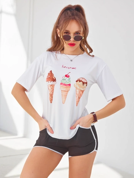 Ensemble de sport Royalfashion pour femmes avec t-shirt et shorts Ice Cream
