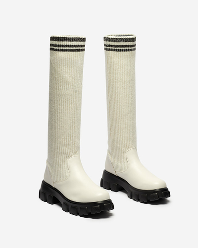 Bottes hautes à enfiler pour femmes de couleur écrue Alerpi- Footwear