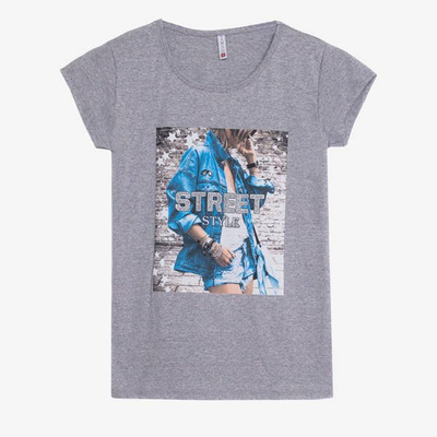 T-shirt gris clair pour femme avec imprimé - Vêtements 1