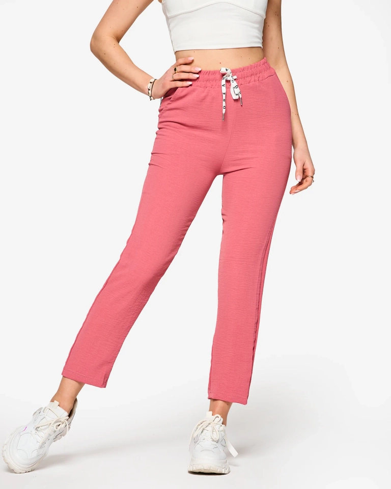 Pantalon droit en tissu rose foncé pour femme - Vêtements
