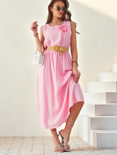 Robe midi Royalfashion pour femme avec bretelles, dotée d'un col rond avec une décoration florale