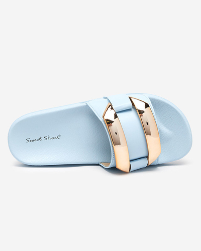 Chaussons femme bleus avec ornement Serina doré - Footwear