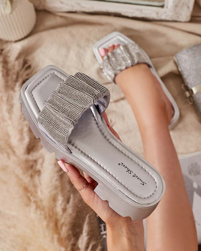 Pantoufles argentées pour femmes avec zircone cubique Emkoy - Footwear