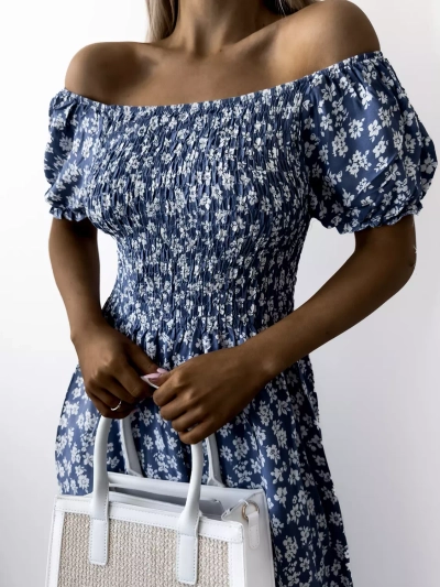 Robe longue à motif floral pour femme bleu - Vêtements